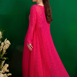 FUSCHIA BANDHANI NAAZ JACKET WITH GOTA CROP TOP AND PALLAZO SET