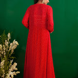RED BANDHANI NAAZ JACKET WITH CROP TOP AND PALLAZO PANTS