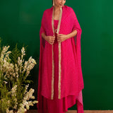 FUSCHIA BANDHANI RUMI CAPE AND DRESS SET