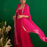 FUSCHIA BANDHANI RUMI CAPE AND DRESS SET
