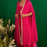 FUSCHIA BANDHANI RUMI CAPE AND DRESS SET