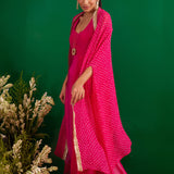 FUSCHIA BANDHANI RUMI CAPE AND DRESS SET