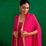 FUSCHIA BANDHANI RUMI CAPE AND DRESS SET