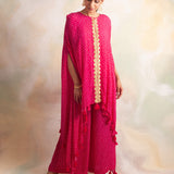 WATERMELON PINK BANDHANI KAI CAPE AND PANTS SET OF 2