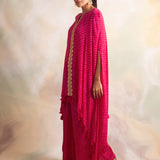 WATERMELON PINK BANDHANI KAI CAPE AND PANTS SET OF 2