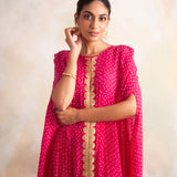 WATERMELON PINK BANDHANI KAI CAPE AND PANTS SET OF 2
