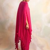 WATERMELON PINK BANDHANI KAI CAPE AND PANTS SET OF 2