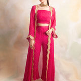 FUSCHIA NAAZ JACKET WITH CROP TOP AND PANTS SET