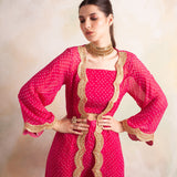 FUSCHIA NAAZ JACKET WITH CROP TOP AND PANTS SET