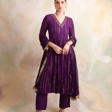 PURPLE VIANA ANARKALI KURTA WITH PANTS AND DUPATTA SET