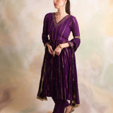 PURPLE VIANA ANARKALI KURTA WITH PANTS AND DUPATTA SET