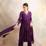PURPLE VIANA ANARKALI KURTA WITH PANTS AND DUPATTA SET
