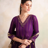 PURPLE VIANA ANARKALI KURTA WITH PANTS AND DUPATTA SET