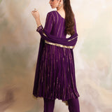 PURPLE VIANA ANARKALI KURTA WITH PANTS AND DUPATTA SET