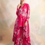 FUCSHIA PINK FLORAL RIA SHIRT & PANTS COORD SET