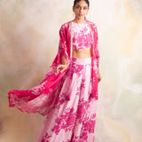 ZEEBA FUSCHIA PINK CAPE WITH CROP TOP AND PANTS