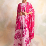 ZEEBA FUSCHIA PINK CAPE WITH CROP TOP AND PANTS