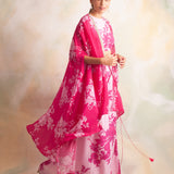ZEEBA FUSCHIA PINK CAPE WITH CROP TOP AND PANTS