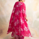 ZEEBA FUSCHIA PINK CAPE WITH CROP TOP AND PANTS