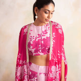 ZEEBA FUSCHIA PINK CAPE WITH CROP TOP AND PANTS