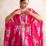 ZEEBA FUSCHIA PINK CAPE WITH CROP TOP AND PANTS