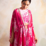ZEEBA FUSCHIA PINK CAPE WITH CROP TOP AND PANTS