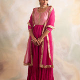 FUSCHIA KAYA ANARKALI KURTA AND ODHANI SET OF TWO