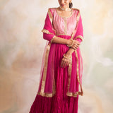 FUSCHIA KAYA ANARKALI KURTA AND ODHANI SET OF TWO