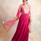 FUSCHIA KAYA ANARKALI KURTA AND ODHANI SET OF TWO