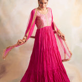 FUSCHIA KAYA ANARKALI KURTA AND ODHANI SET OF TWO