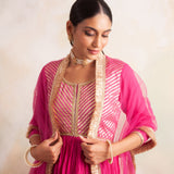 FUSCHIA KAYA ANARKALI KURTA AND ODHANI SET OF TWO