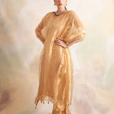 GOLD TISSUE MIRA KAFTAN KURTA AND PANTS SET