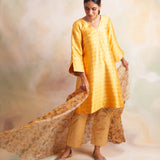 MUSTARD GAURI KURTA WITH PANTS AND ODHANI SET OF THREE