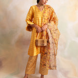 MUSTARD GAURI KURTA WITH PANTS AND ODHANI SET OF THREE