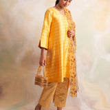 MUSTARD GAURI KURTA WITH PANTS AND ODHANI SET OF THREE