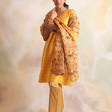 MUSTARD GAURI KURTA WITH PANTS AND ODHANI SET OF THREE