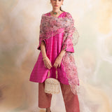 FUSCHIA PINK GAURI KURTA AND PANTS SET OF THREE