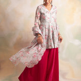 GREY AND RUBY RED SHAINA PEPLUM TOP WITH PANTS AND ODHANI SET
