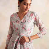 GREY AND RUBY RED SHAINA PEPLUM TOP WITH PANTS AND ODHANI SET