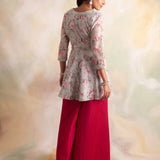 GREY AND RUBY RED SHAINA PEPLUM TOP WITH PANTS AND ODHANI SET