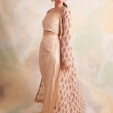 MASOOM MINAWALA | PEACH JACKET, GOTA CROP TOP AND PANTS MASOOM SET