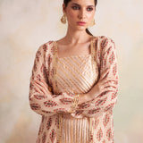 MASOOM MINAWALA | PEACH JACKET, GOTA CROP TOP AND PANTS MASOOM SET