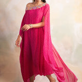 PINK BANDHANI RIMI OFF SHOULDER DRESS