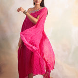 PINK BANDHANI RIMI OFF SHOULDER DRESS