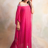 PINK BANDHANI RIMI OFF SHOULDER DRESS
