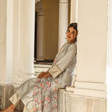 GREY DIYA KURTA, FLORAL ODHANI & BENARASI PANTS SET OF 3