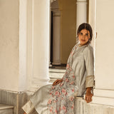 GREY DIYA KURTA, FLORAL ODHANI & BENARASI PANTS SET OF 3