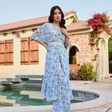 BLUE ZEENAT KAFTAN TOP, PANTS & BELT SET OF THREE