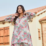 IVORY MULTI FLORAL RIA SHIRT & PANTS COORD SET OF TWO