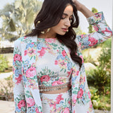 IVORY LISA BLAZER , CROP TOP AND FLAIR PANTS SET OF THREE